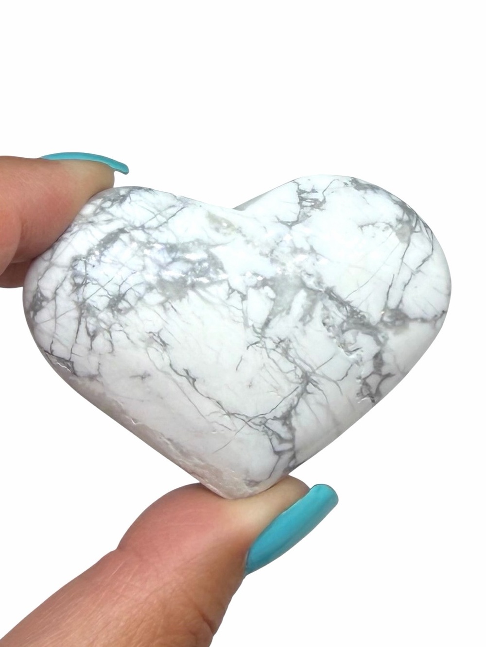 Howlite Heart Stone Crystal Hand Carved Carving Gift Decor Display Puffy